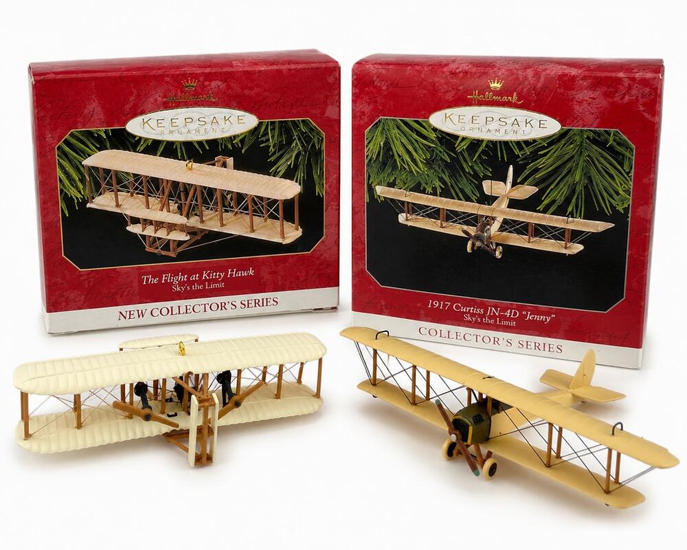 Vintage Hallmark Sky's the Limit #1 #2 Airplane Ornaments 1997 1998 Lot